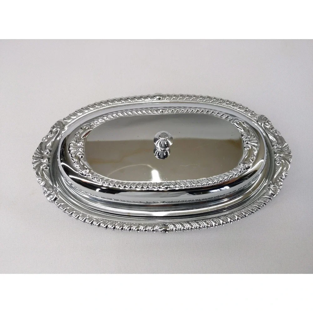 vtg Danny Wilson Original Butter Dish Chrome Plated‎ Glass Liner Repousse Lid